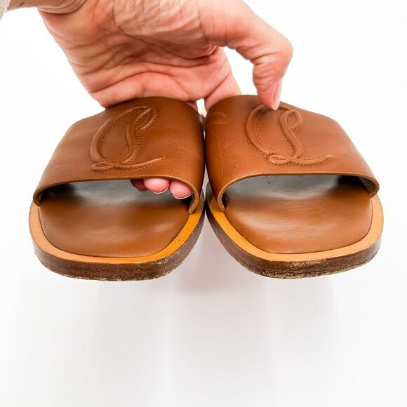 Christian Louboutin CL Monogram Leather Sandals Slides EU 37.5, 7.5 - Picture 9 of 13